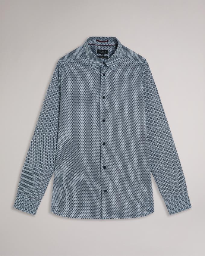 Chemises Ted Baker Long Sleeve Geometric Bleu Marine Homme | LKZ-05642562